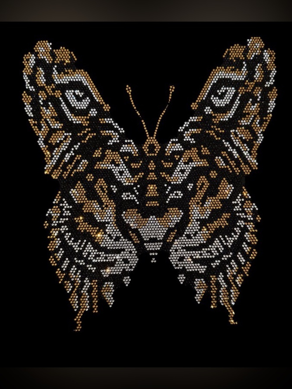 shirt crystal butterfly tiger face premium rhinestone 3/4 sleeve black